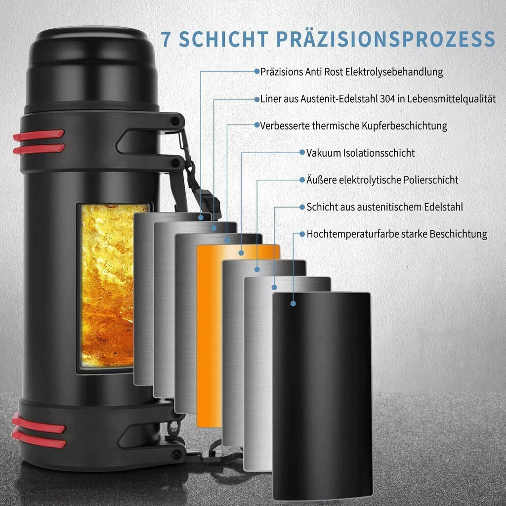 2L Thermos Flask Stainless Unbreakable Vacuum Handle Drinks Bottle Leak-Proof UK