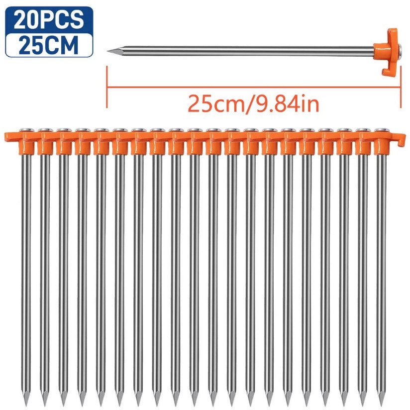 20PCS Heavy Duty Hard Ground 25cm Rock Peg Hook Top Camping Awning Tent Tool UK