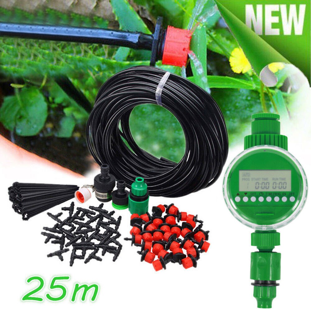 25M Automatic Drip Irrigation System Kit Plant Timer Watering Garden Hose Timer
