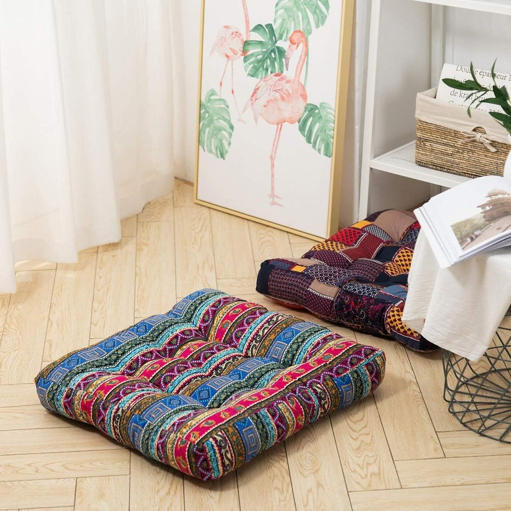 Indian Large Floor Cushion Square Meditation Yoga Seating Cushion Cotton Linen