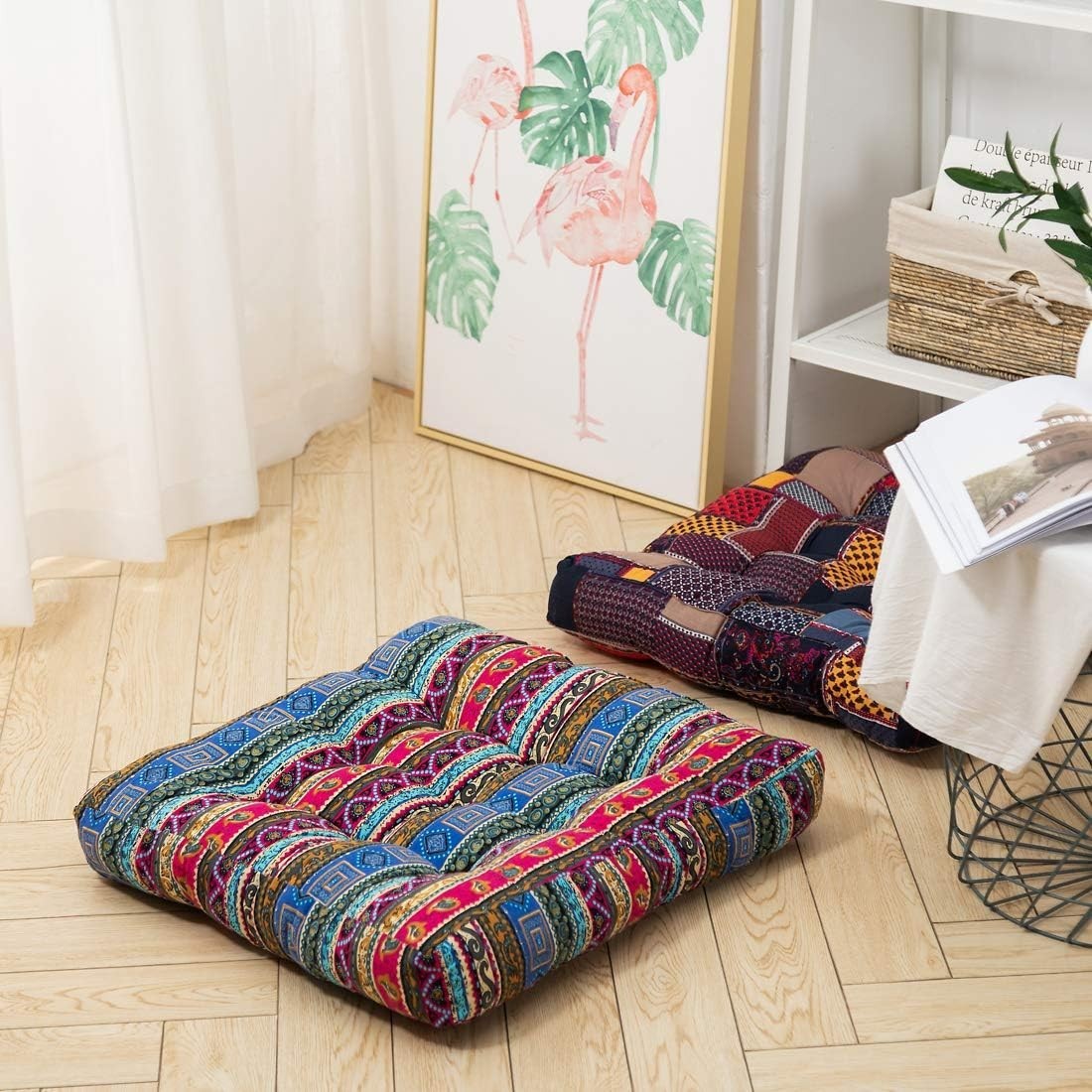 Indian Large Floor Cushion Square Meditation Yoga Seating Cushion Cotton Linen