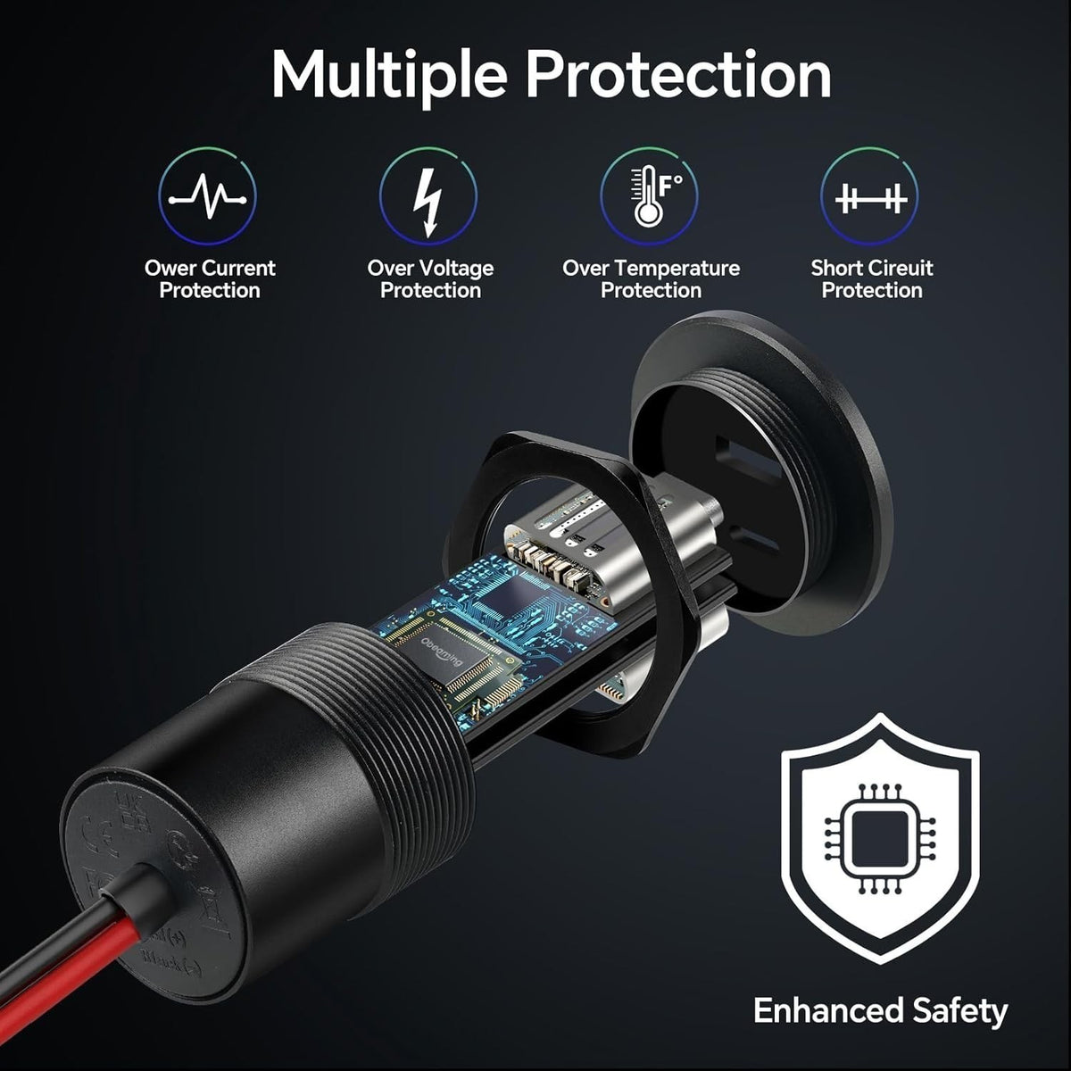 Aluminum 12V Car USB Socket Dual QC3.0 USB-A PD3.0 USB-C Campervan Power Outlet