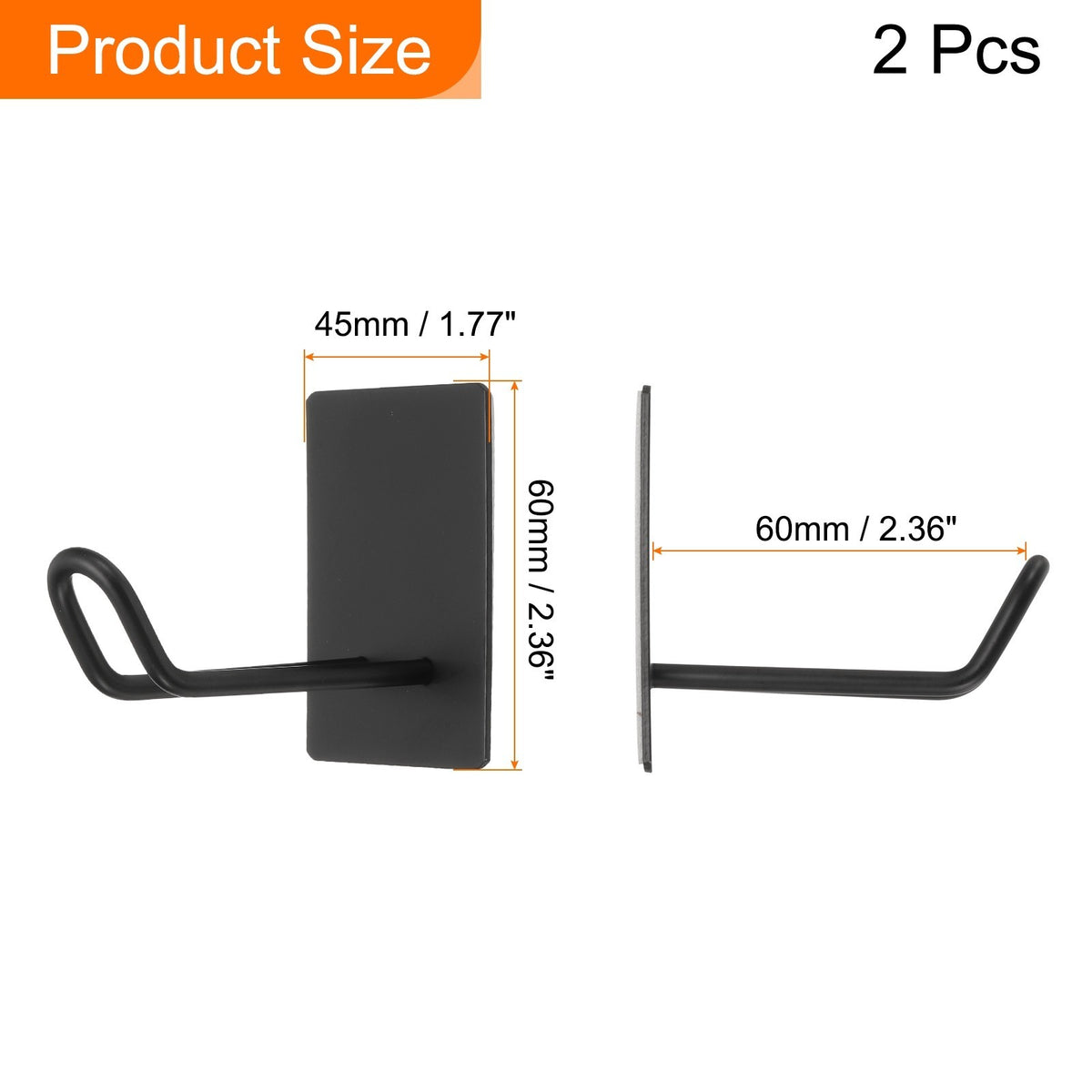 2pcs Self Adhesive Hooks Large Stainless Steel Towel Sticky Wall Hooks, Black