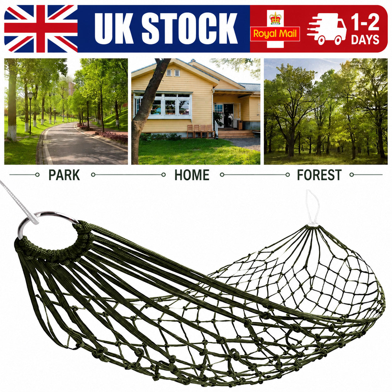 Nylon Rope Hammock Outdoor Sleeping Net Bed Portable Camping Garden Beach Yard