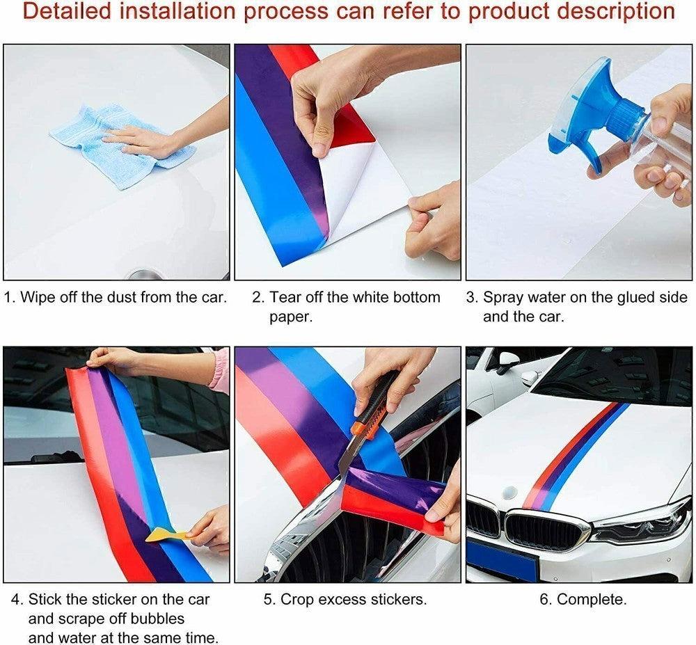 M-Colored Stripe Sticker car Vinyl Decal 2M For BMW M3 M4 M5 M6 3 5 6 7 Series
