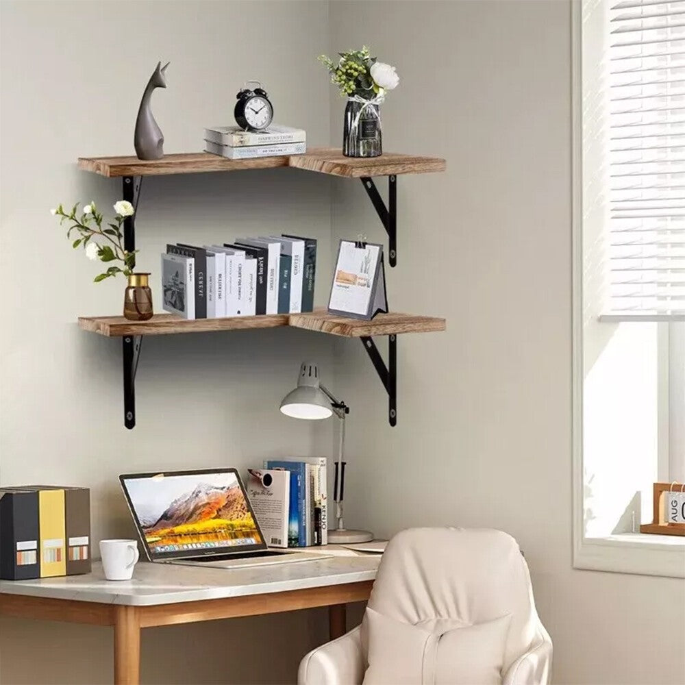 4 Piece Home Corner Floating Shelves Wall Mounted Storage Wooden Display Shelf