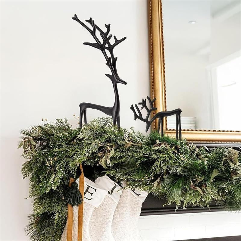 Set of 2 Black Reindeer Statues - Modern Xmas Figurines - Elegant Indoor Holiday