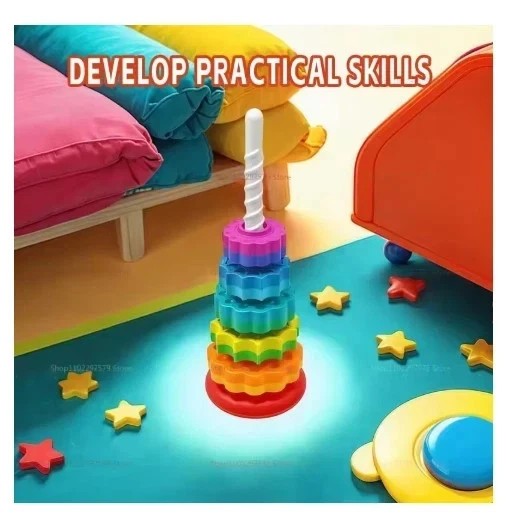 Baby Rainbow Tower Spinning Toy Colorful Gift Learning Activities 12m+ BPA Free