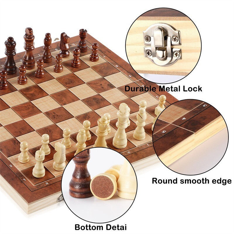 XL Large Chess Wooden Set Folding Chessboard Pieces Wood Board Chess Board 39CM