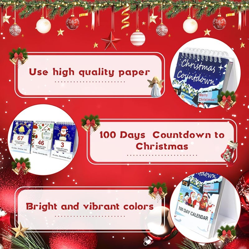 2026-100 Day Christmas Countdown Calendar Xmas Desk Tear-Off Countdown Calendar