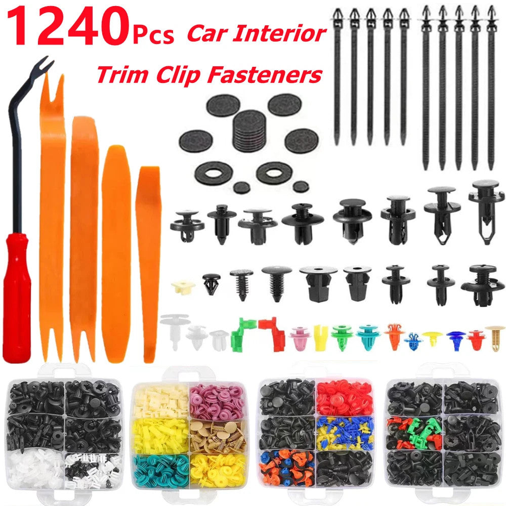 1240Pcs Car Body Trim Clips Plastic Push Pin Rivet Screw Panel Fastener Interior