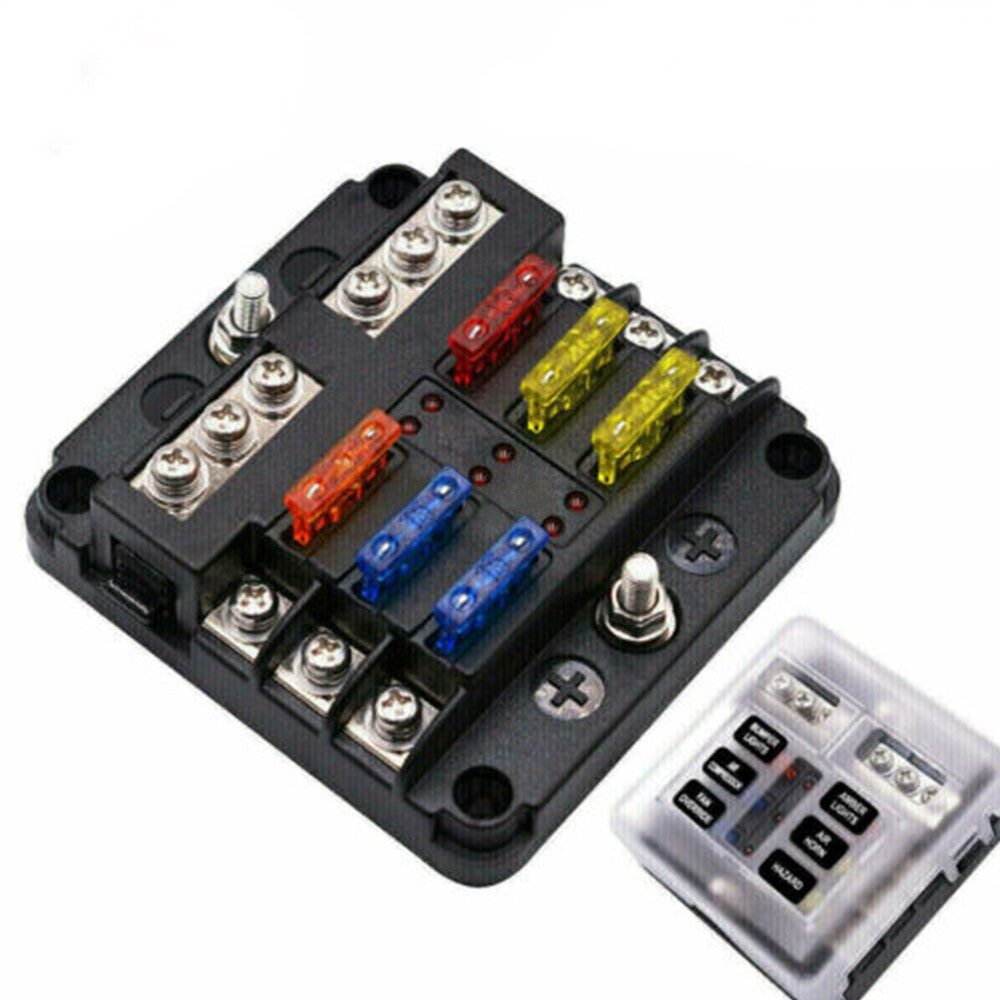 Car 6 Way Blade Fuse Box Block FuseBox Holder Auto Marine Bus Bar Kit 12V 32V