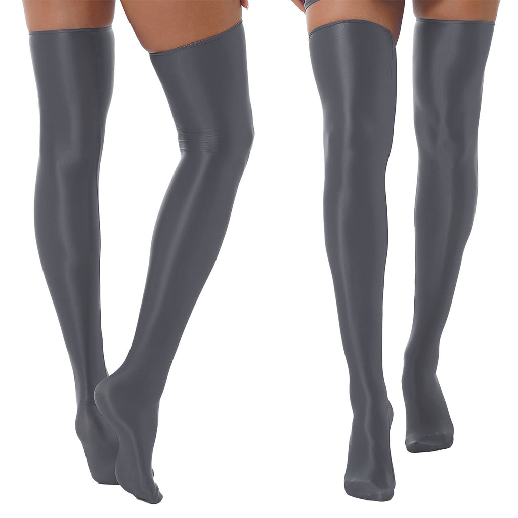 1 Pair Womens Oil Shiny Stockings Stretchy Footed Thigh High Stockings Lingerie