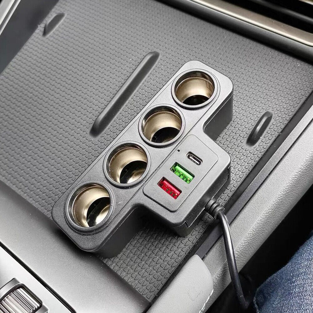 4 Way 12V 24V Multi Socket Car Cigarette Lighter Splitter USB Charger Adapter