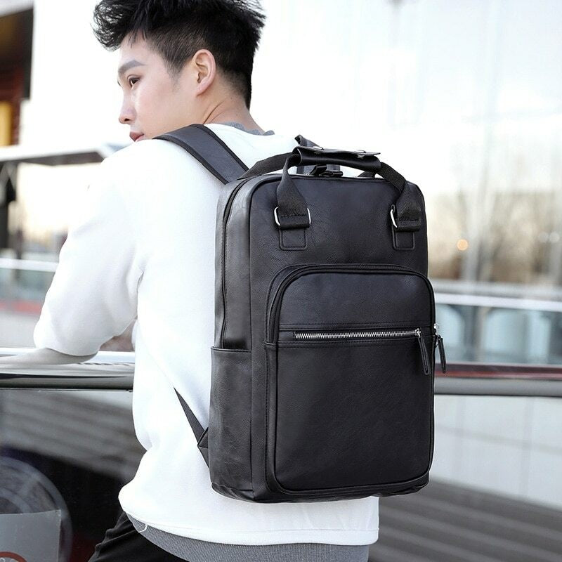 PU Leather Backpack Bag Laptop Travel Genuine Men's Vintage Rucksack Business