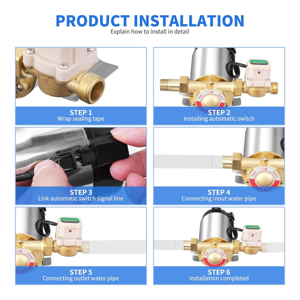 100W Water Pressure Booster Pump Auto Boost Shower Washing Garden 220V UK