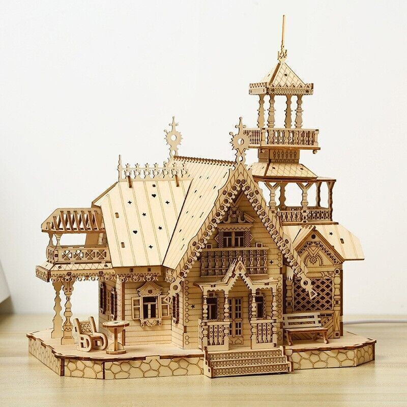 3D Wooden Jigsaw Puzzles for Adults Illuminated Villa Building Kit Xmas Gift Toy