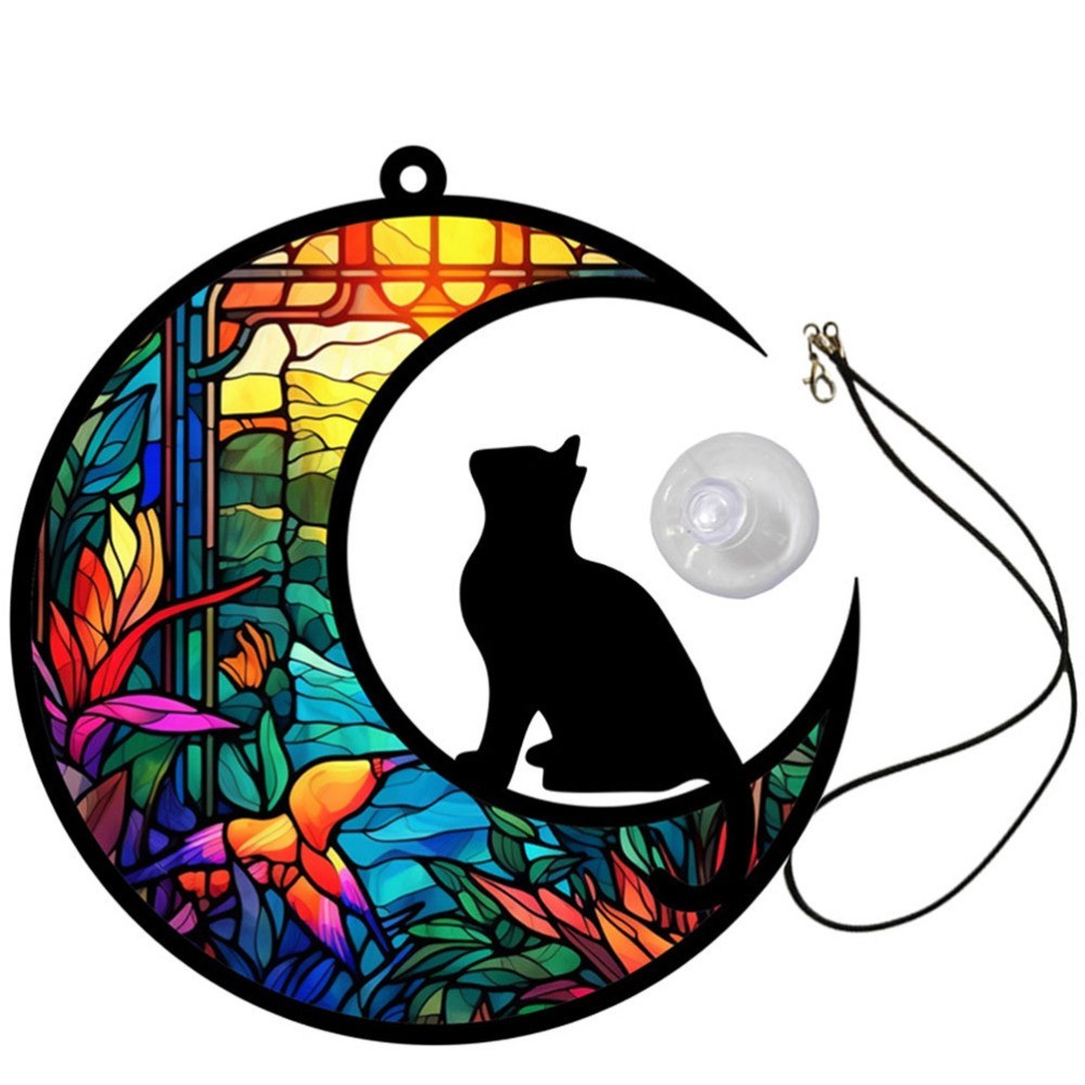 Acrylic Moon Cat Hanging Decoration Garden Window Hanging Ornament Cat Pendant