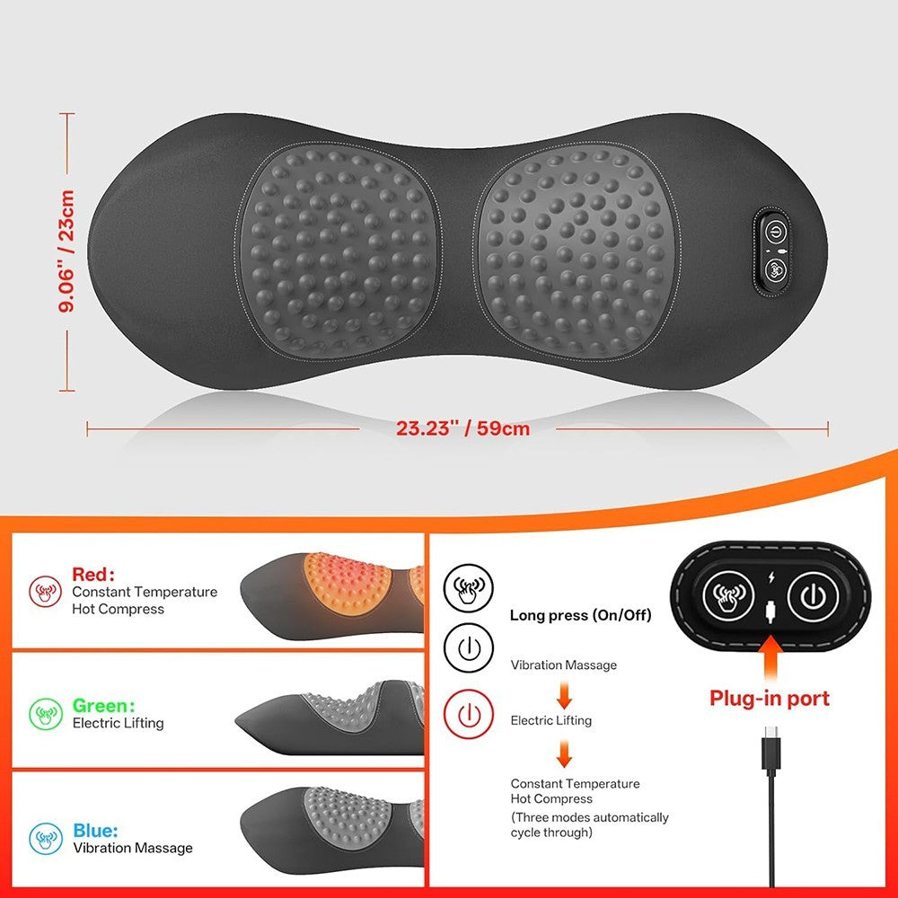 3-in-1 Electric Lumbar Support Pillow with Heat,Vibration &Traction,Waist Relief