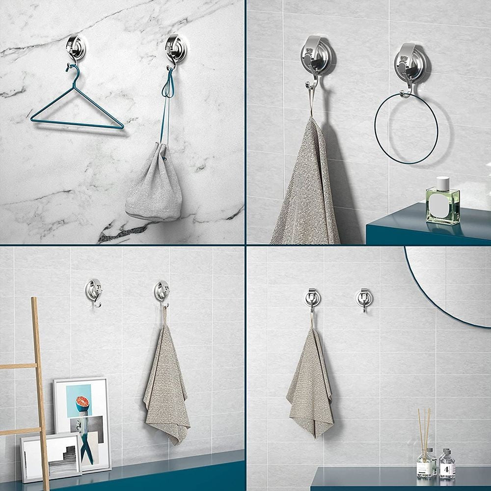 Install Heavy-Duty Suction Cup Hooks Bathroom Shower Organization Chrome-Plated