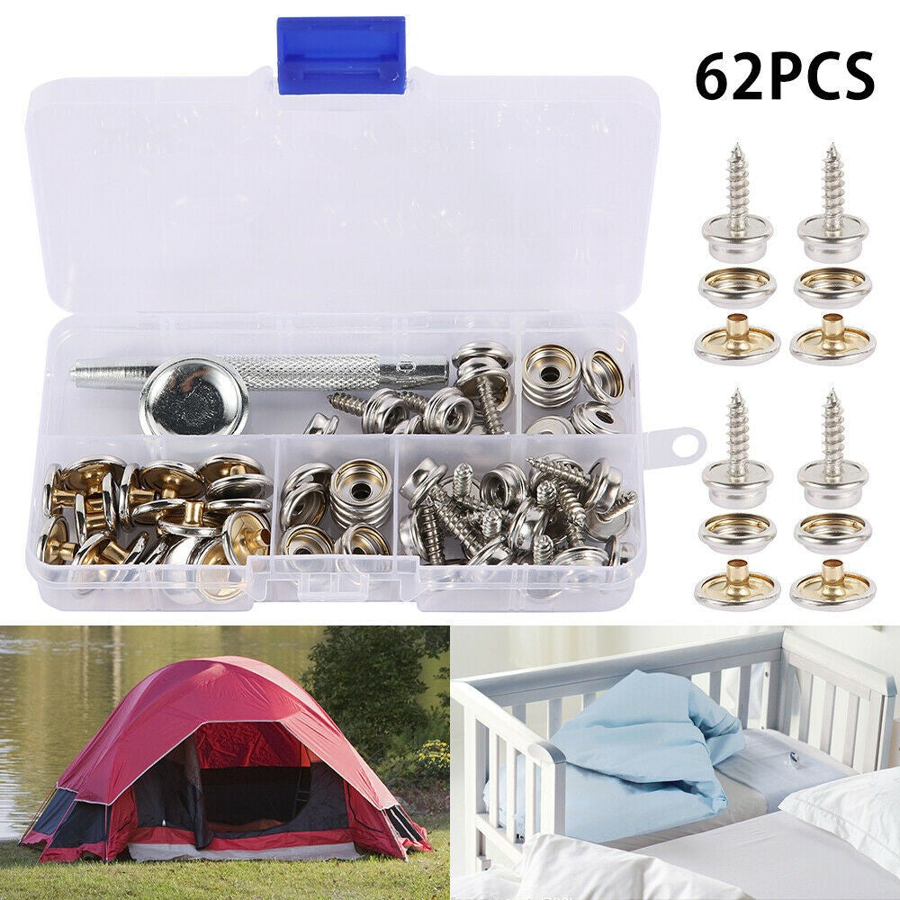 62PCS Canvas & Upholstery Boat Cover Snap Button Fastener Kit w/ Installation
