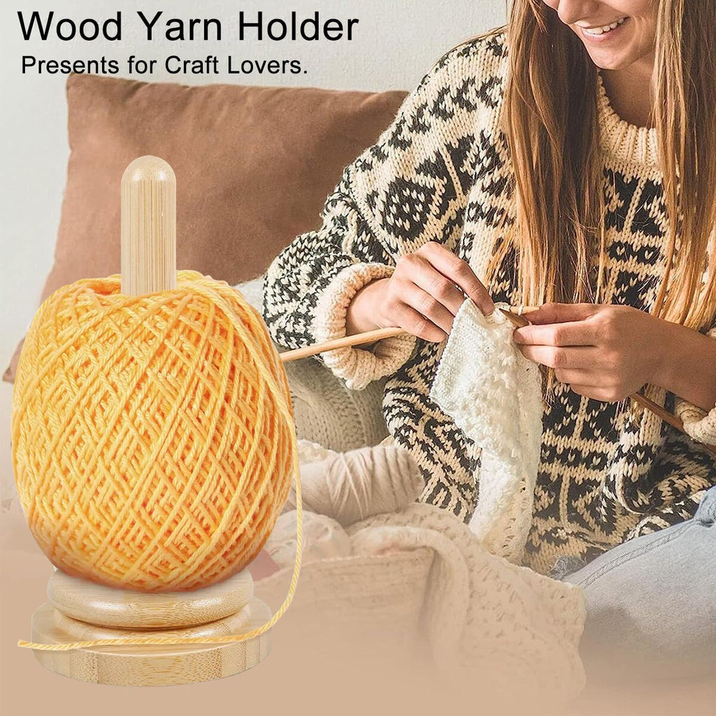 Wooden Yarn Holder Rotatable Ball Winder Spindle Knitting Crochet Thread Storage
