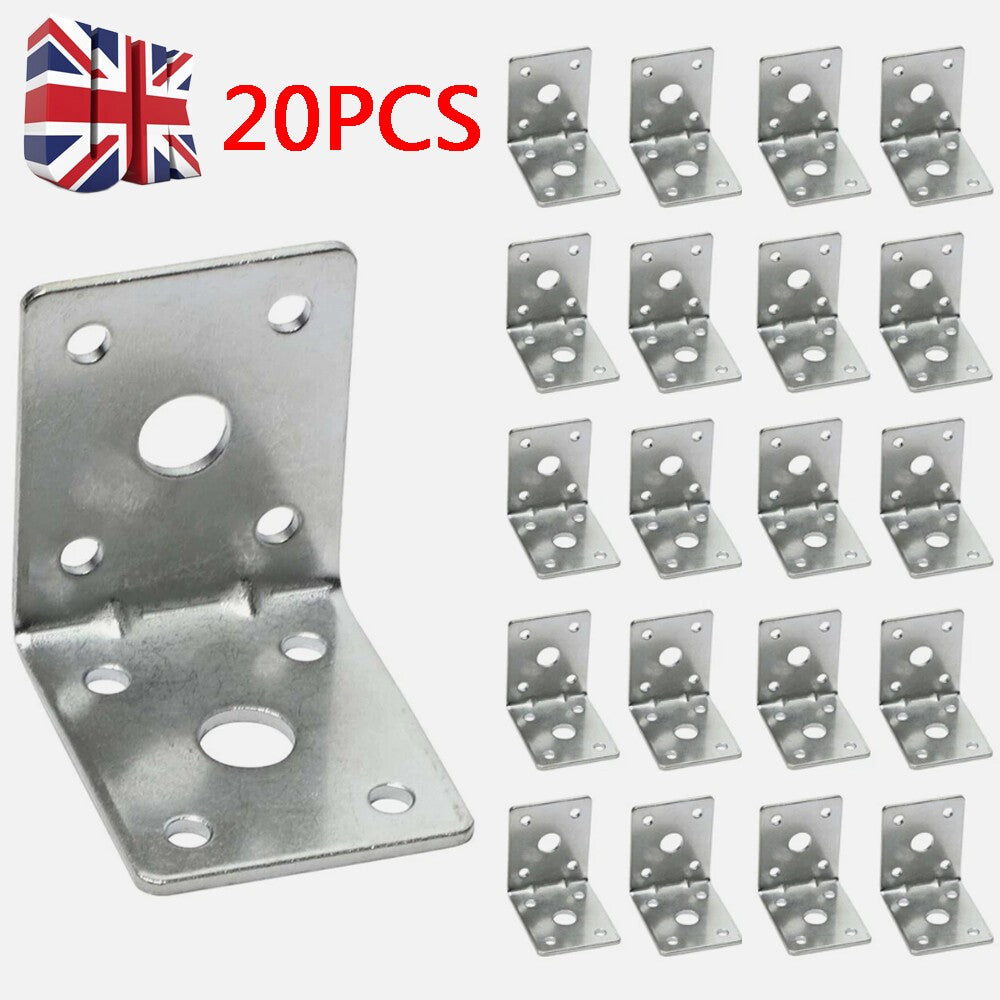 20PCS Corner Angle Bracket L shape Heavy Duty Right Metal Galvanised 2mm thick