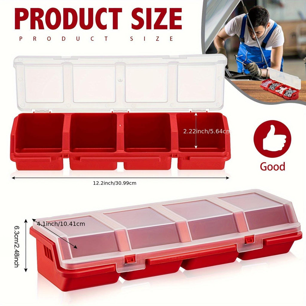 Set of 4 screw storage boxes with lids, 4 compartments, for nails, screws and.*