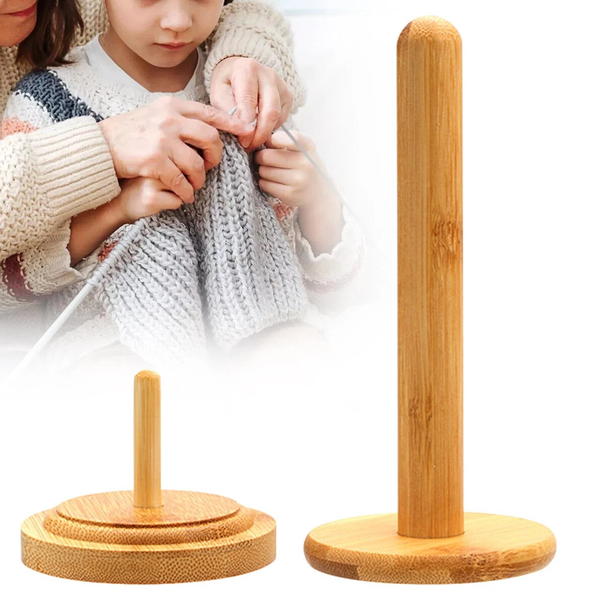 Wooden Yarn Holder Rotating Bamboo Knitting Wool Spindle Stand Crochet Organiser