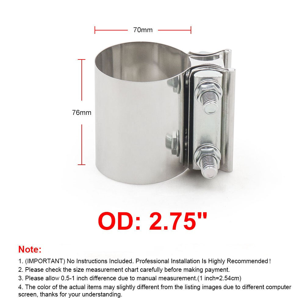 2.75" 70mm Stainless Steel Butt Joint Band Exhaust OD Pipe Clamp Sleeve Coupler