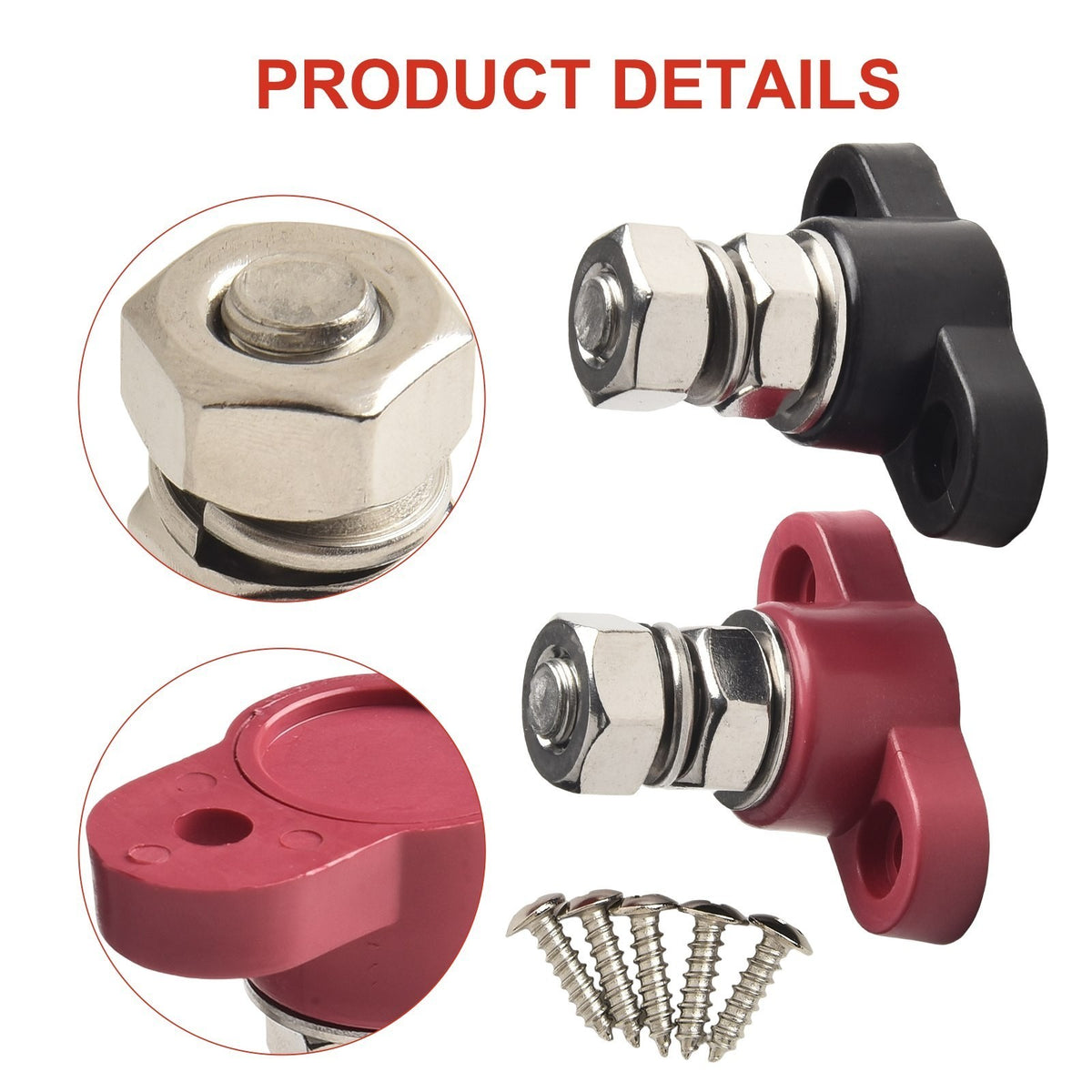 Insulated Battery Post Red & Black Single Stud Terminal for 12V Circuits