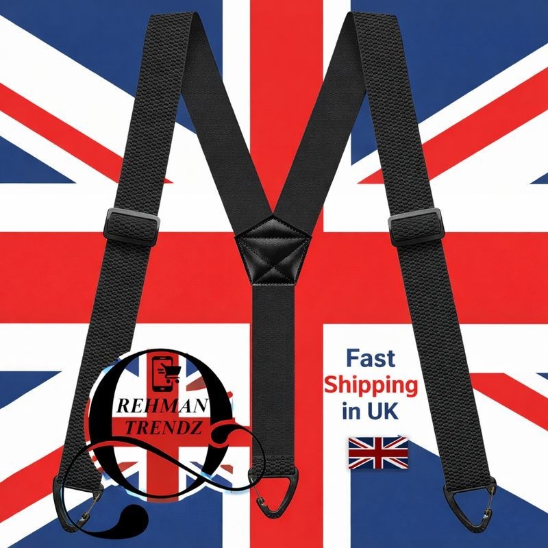 Heavy Duty Elastic Y-Back Suspenders for Men Hidden 3 Snap Loop Work Braces UK