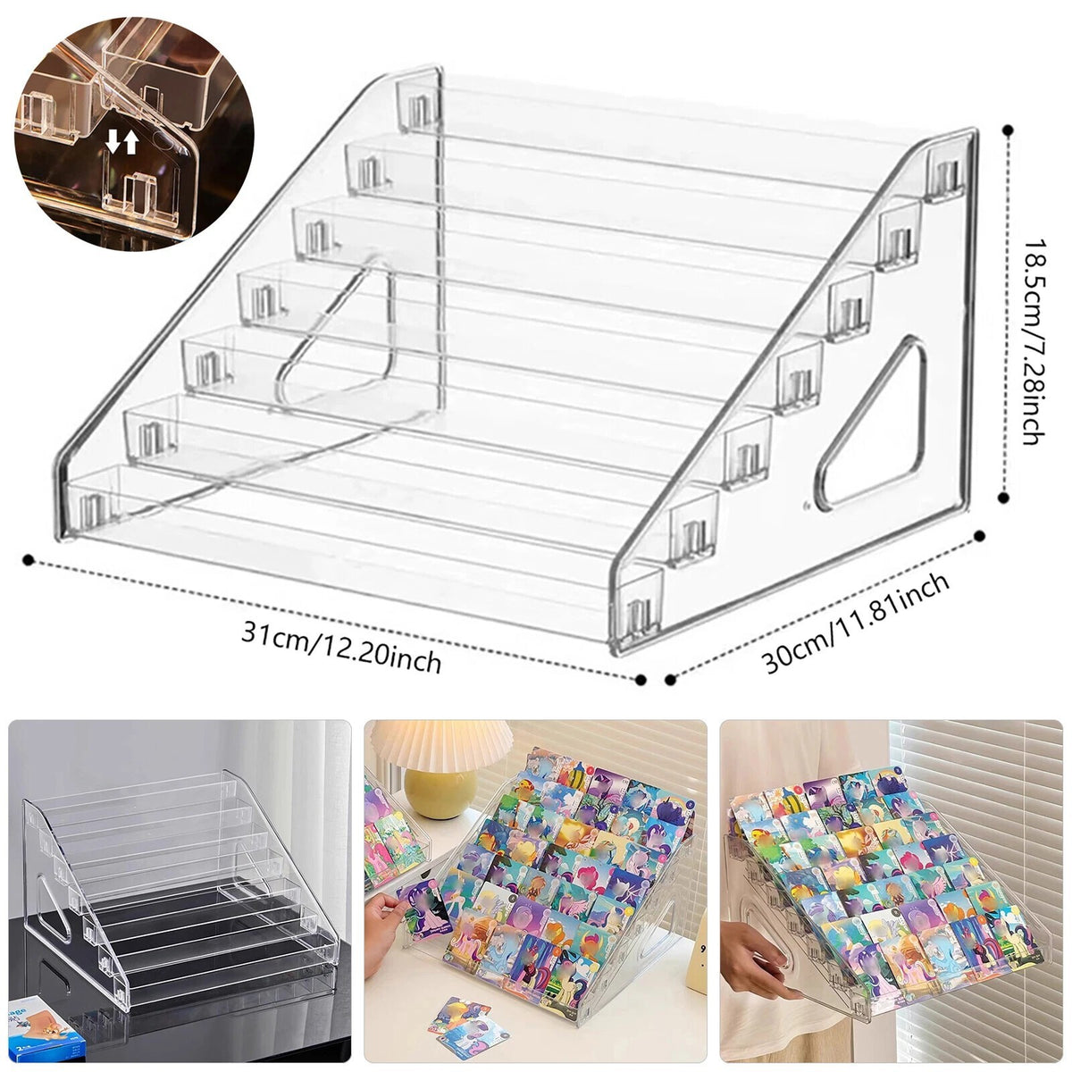 7 Tier Clear Plastic Collector Card Display Stand Rack Shelf For Trading Cards