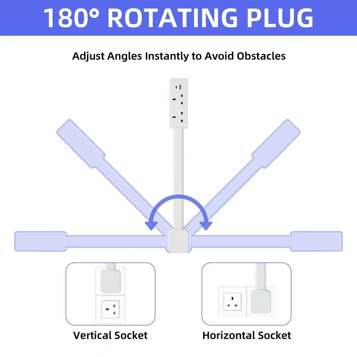 Electrical Outlet Extender Stick Power Socket Expander Rotates 180°