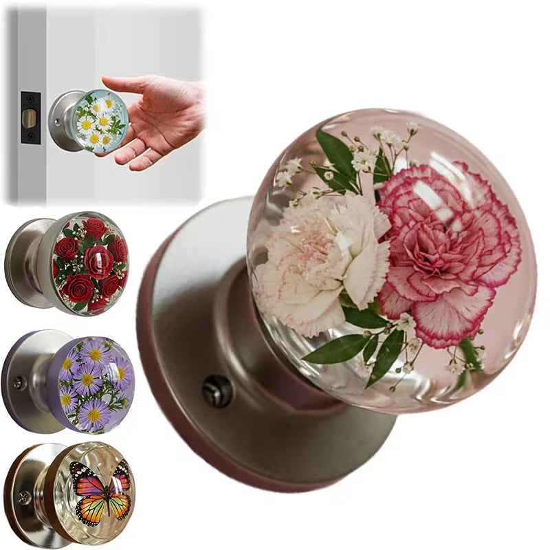 Crystals Clear Flower Door Handle Retro Artistic Round Knob Unique Bedroom Decor