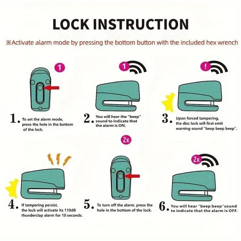 Alarm Motorbike Disc Lock Brake Scooter Motorcycle disclock Alarm disc lock