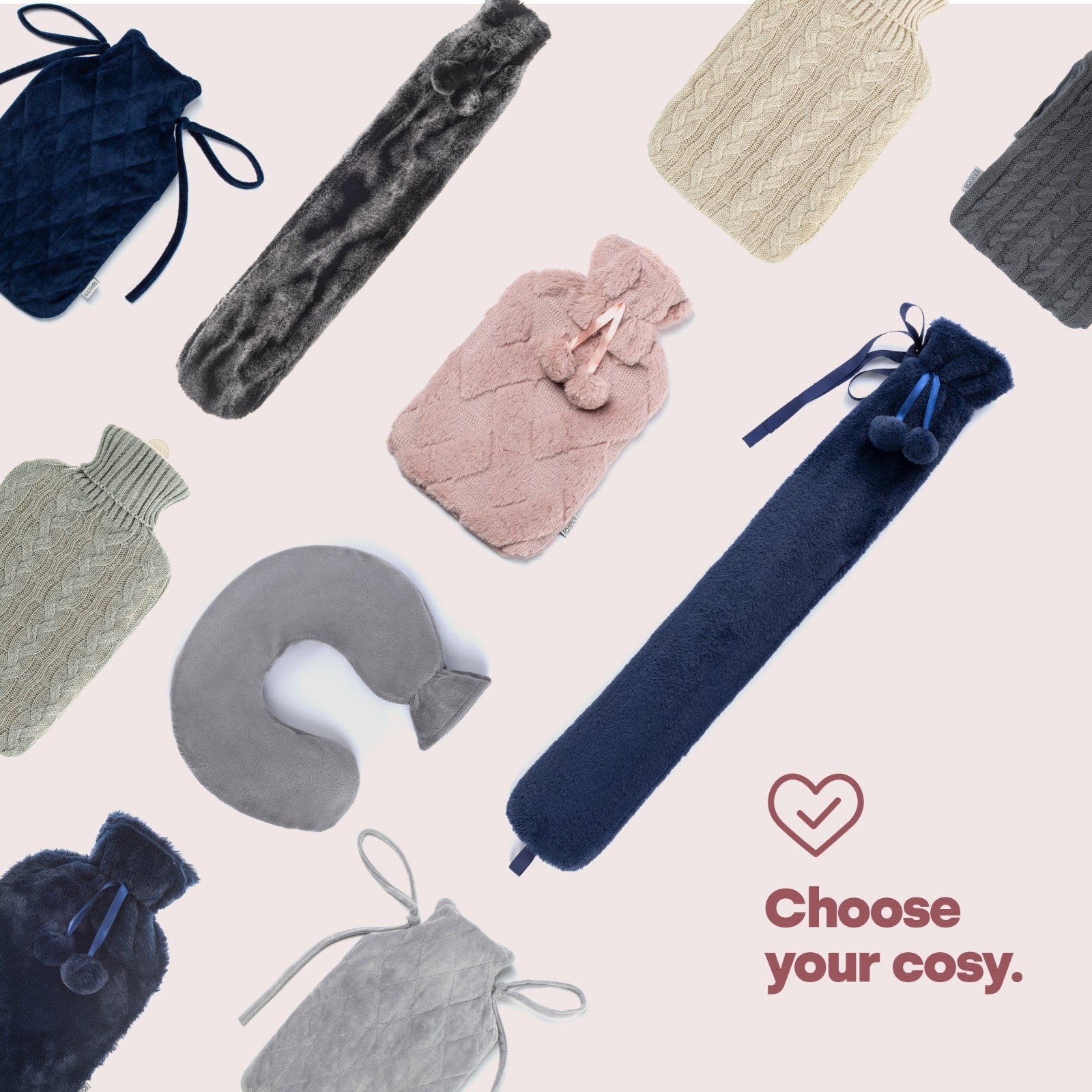LIVIVO 2L Grey Knitted Hot Water Bottle with Insulating Cover and Pockets