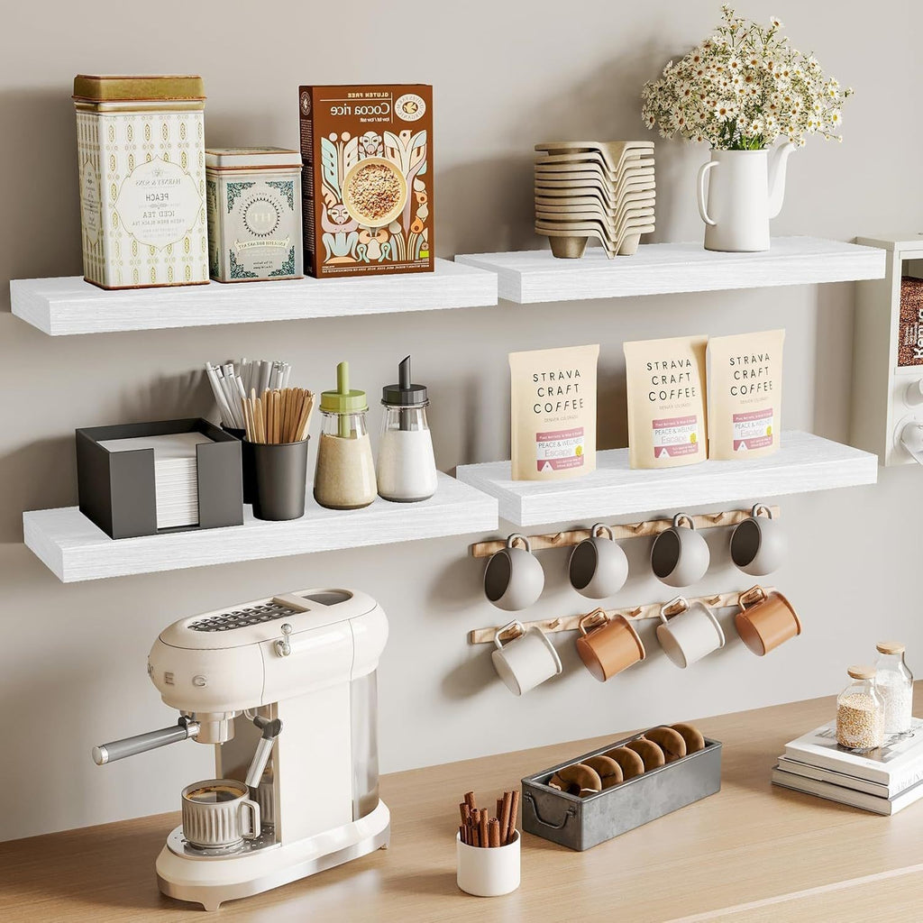 15.7in Wall Shelves Wood Floating Shelves Set of 4,Invisible Brackets Wall Decor