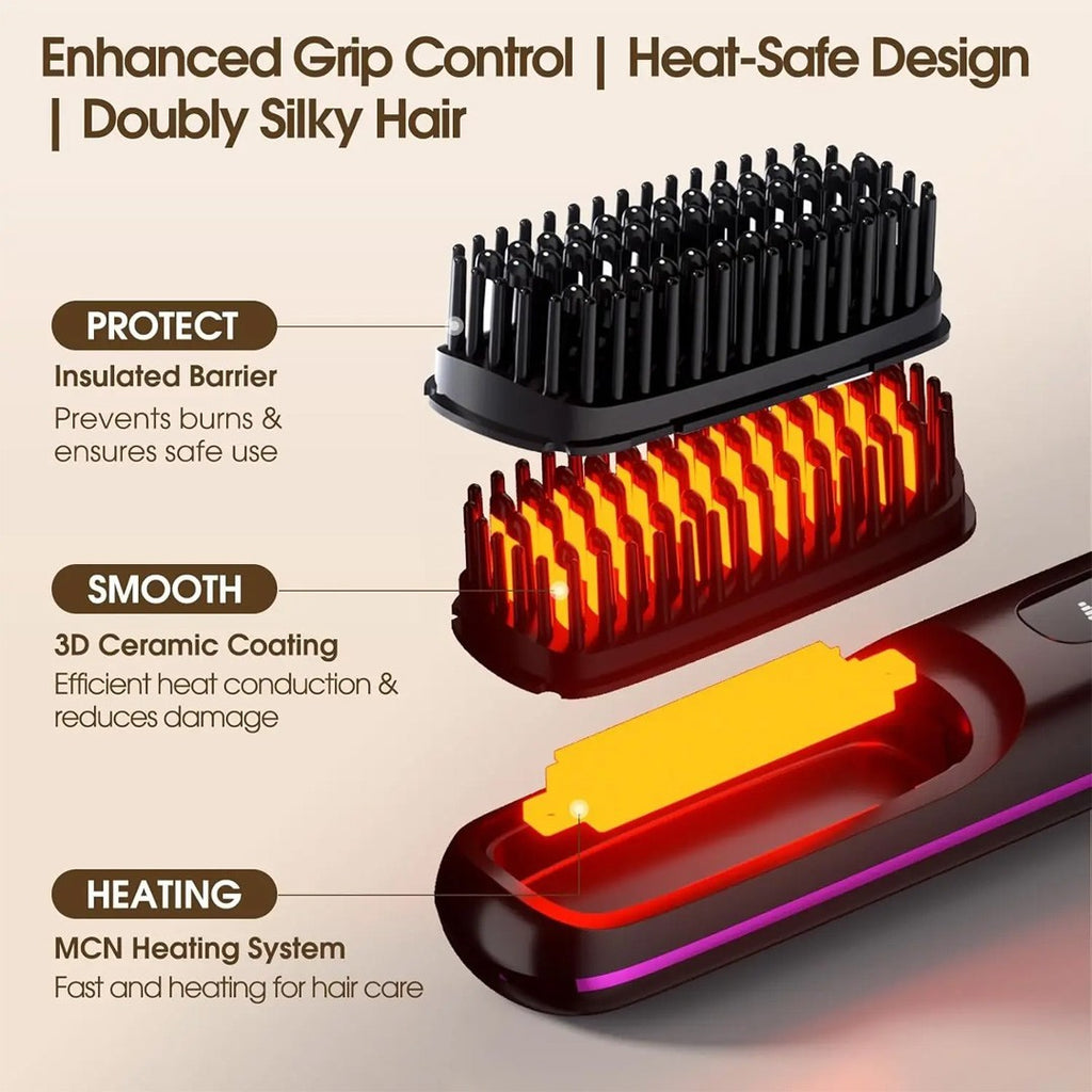 Portable Hair Straightener Brush Antiscald Hair Cordless Hair Straightener Brush