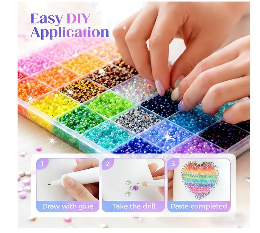 3mm Flatback Resin Nail Gems 24000PCS DIY Colorful Rhinestone Bedazzling Set