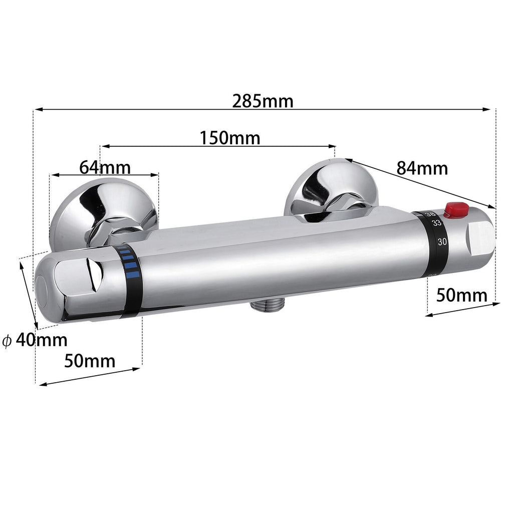 1/2" Outlet Modern Thermostatic Exposed Bar Shower Mixer Valve Tap Chrome Bottom