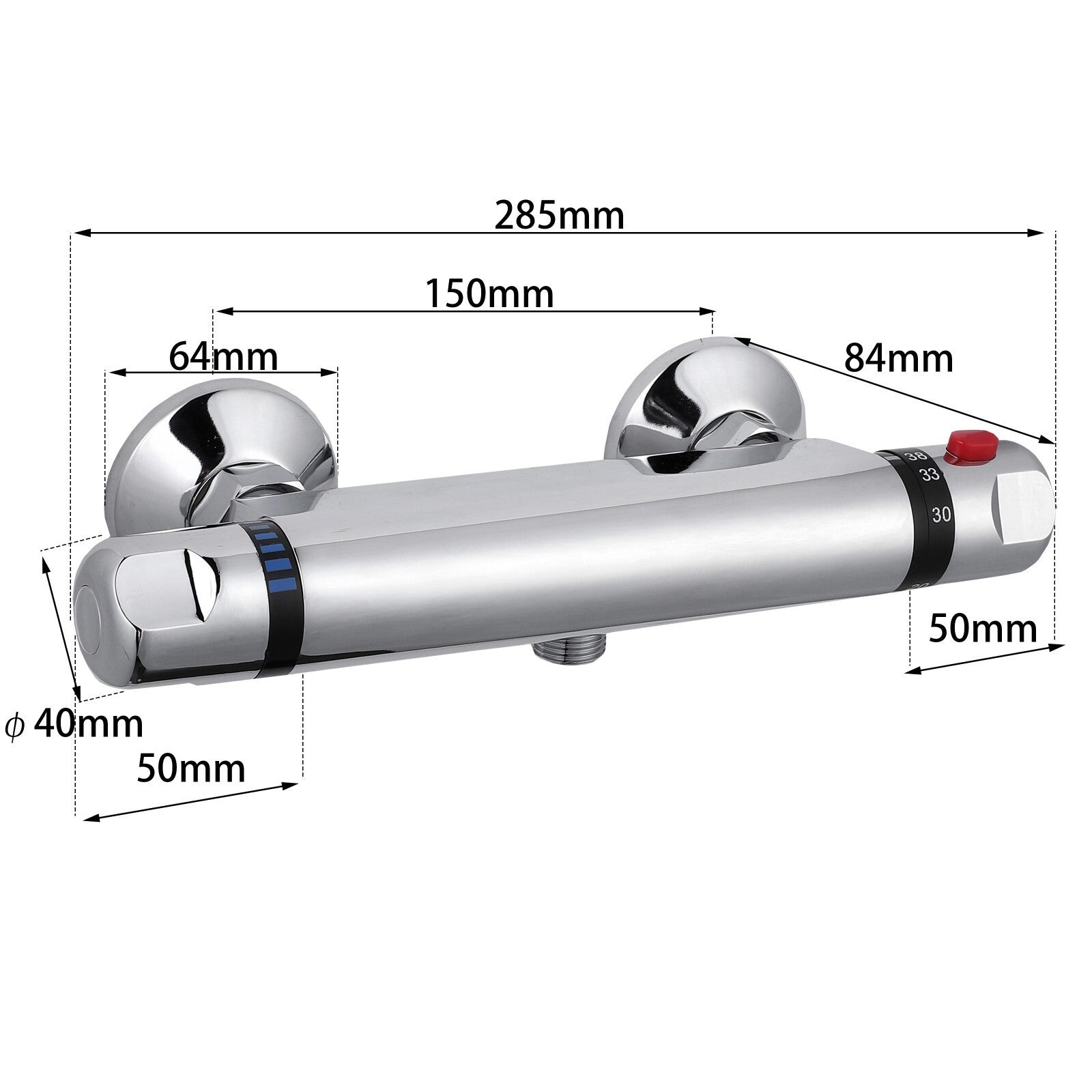 1/2" Outlet Modern Thermostatic Exposed Bar Shower Mixer Valve Tap Chrome Bottom