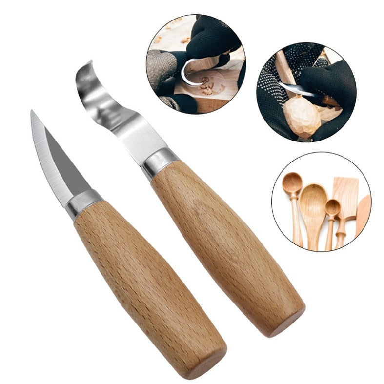 2pcs Wood Carving Knives Set for Spoon Carving Tools Hook Knife Professional