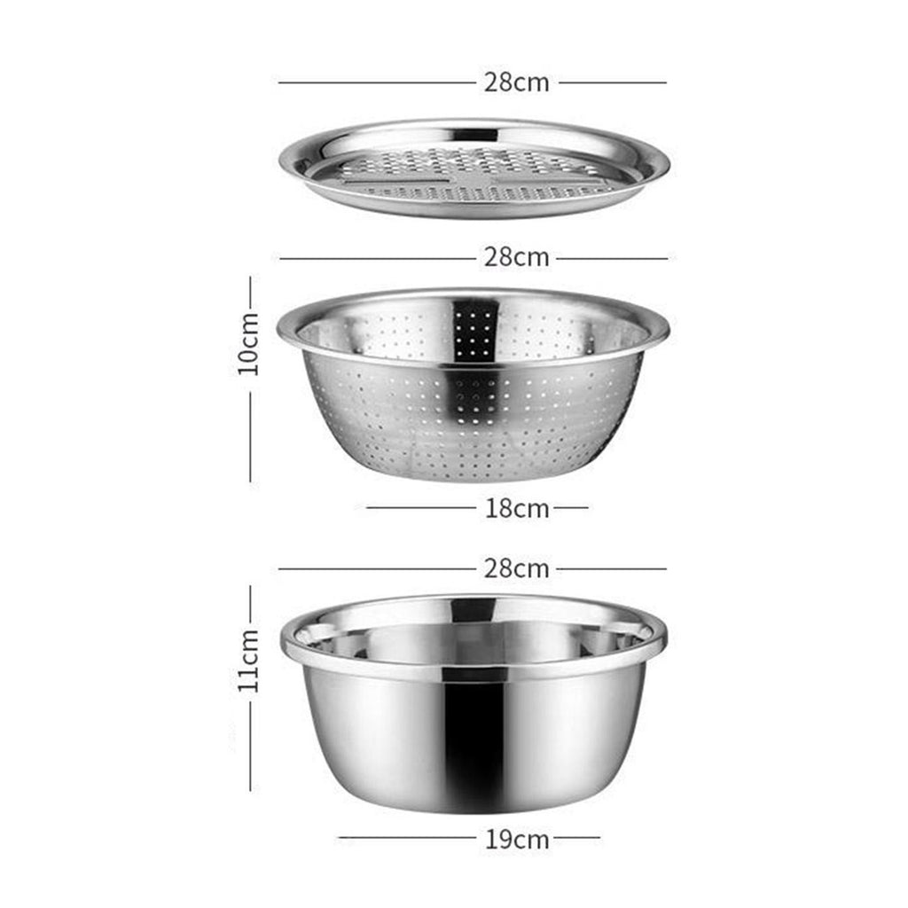 3 in 1 Stainless Steel Basin Strainer Julienne Grater Bowl and Strainer