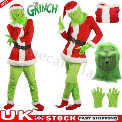Adult Costume The Grinch Mens Christmas Santa Xmas Cosplay Fancy Outfit Set UK