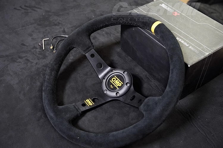 For OMP 350mm 14' Suede Leather Black Deep Cone Racing Sport Steering Wheel