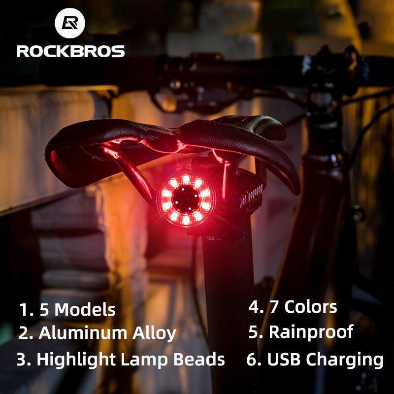 RockBros Bike Rear Light Cycling USB Rechargeable Waterproof Safety  colourful