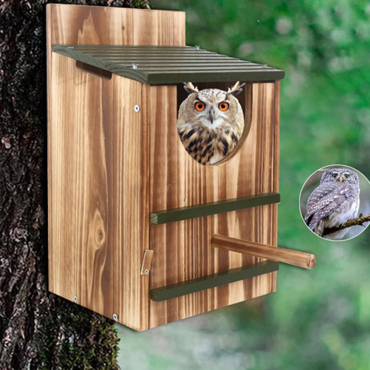 Wood Bird House Owl Nesting Box Waterproof Decorative Weatherproof Hanging.*