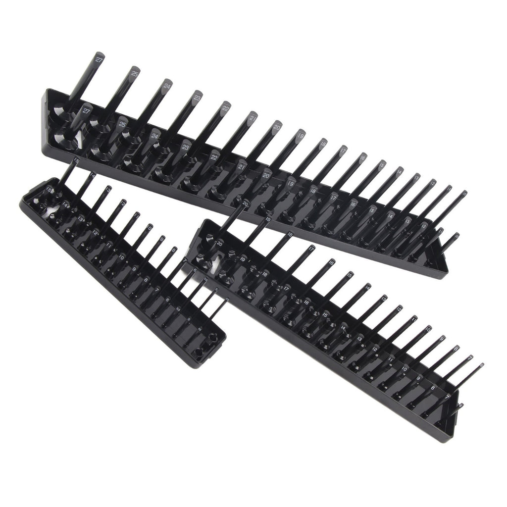 ▷3PCS 1/4in 3/8in 1/2in Socket Holder Organizer Black Storage Set For Toolboxes