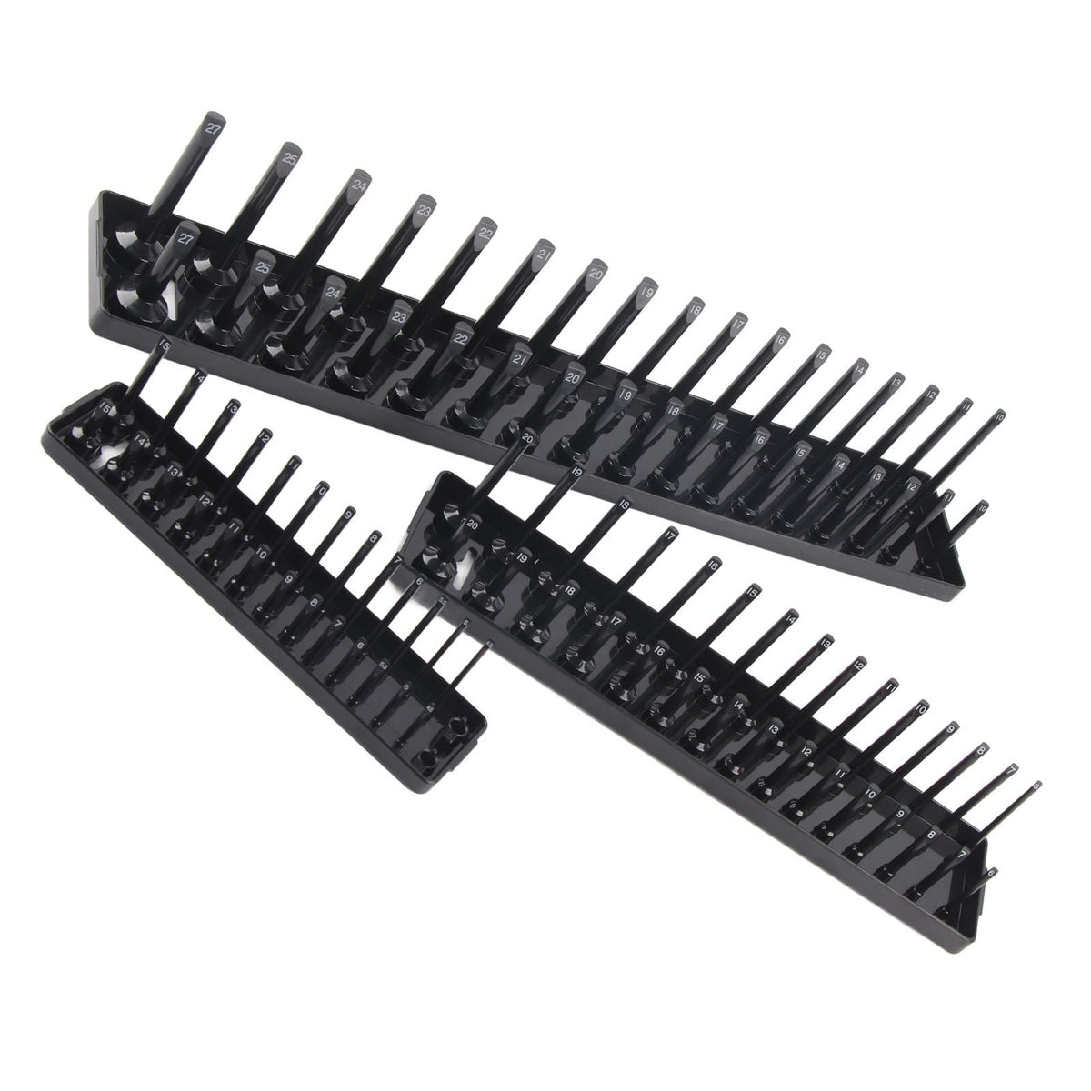 ▷3PCS 1/4in 3/8in 1/2in Socket Holder Organizer Black Storage Set For Toolboxes
